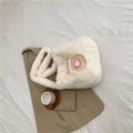 Sweet embroidered donut plush crossbody bag in cream white faux fur on a beige blazer - Without Pendant / Off White