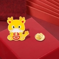 Cartoon yellow dragon enamel brooch with lucky red character and gold clutch back - Yellow Dragon Auspicious