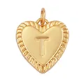 Gold plated copper heart pendant with letter T engraving and braided edge detail - Heart Letter T
