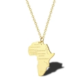 Goldene Afrika Karte Anhänger Halskette aus Edelstahl mit gravierten Städtenamen - Geografischer Gravurstil / Goldfarben (LN1369)