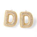 Elegant gold plated D-letter stud earrings with sparkling cubic zirconia pavé stones - Letter D