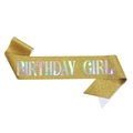 Glittering gold Birthday Girl sash with holographic lettering for birthday party decor - One Size / Holographic Bright Gold