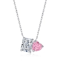 Collana in argento S925 con pietra rettangolare e ciondolo a forma di cuore rosa - Argento 925 / Stile Oro Bianco Trasparente e Rosa (DY190372-S-W-HD)
