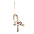 Pink and gold Christmas candy cane ornament with a golden sequin bow on white background - Pink Christmas Candy Cane