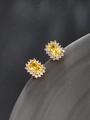 Macro view of emerald-cut yellow crystal earrings with white zircon halo in rose gold - 1.1x0.9cm / 18K Gold Plated - Yellow
