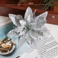 Flor de Navidad artificial plateada de 13 cm para decoración de árboles y coronas - Plateado