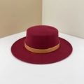 Flat top burgundy wool fedora hat with brown leather belt and gold rivet detail - M (56-58cm) / Wine Red - Coffee Belt