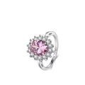 Elegant S925 sterling silver ring featuring a large pink oval gemstone and halo zircons - Pink