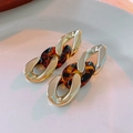 Vintage gold chain earrings with amber resin links on a minimalist ceramic dish - 20# Vintage Tortoiseshell Colorblock Chain - Gold-Coffee