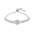 Adjustable silver halo bracelet with 18K gold plating and sparkling round diamonds - Platinum Plated Round Halo Bolo Adjustable Bracelet 7.85g
