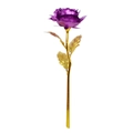 Single purple gold foil artificial rose with metallic luster and golden stem on white - Old Style Purple