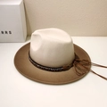 Two-tone beige and brown wool fedora hat with rhinestone woven band and tassel detail - Approx 57.5cm / Beige