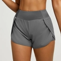 Pantaloncini sportivi 2-in-1 grigio scuro a vita alta con tasche e fodera - S / Grigio Roccia Marina