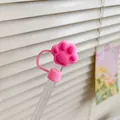 Pink cat claw silicone straw cover cap for 10mm drinking straws with dust protection - Pink Rose Red Cat Paw / 10mm-Individual Package