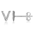 Elegant S925 sterling silver V-shape stud earrings with shimmering zircon crystals - Silver V