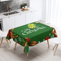 Green rectangular Christmas tablecloth featuring Merry Christmas text and festive holiday icons - 100*150cm / TQZB02-3 Green Christmas