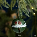 Vintage green 8cm iron bell ornament featuring a snowman design hanging on a Christmas tree - 8cm Iron Snowman Round Bell / Diameter 8cm/70g / Green