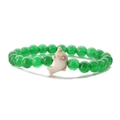 Detail of beaded bracelet with emerald green stones and a white dolphin centerpiece - Green Chalcedony
