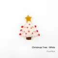 White wool felt Christmas tree ornament with red snowflake embroidery and yellow star top - Christmas Tree - White