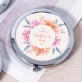 Silver portable makeup mirror with floral pattern and Happy Mother's Day text design - Artistic Ring Mother's Day