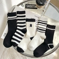 5-pack of black and white argyle and striped cotton mid-calf socks for women - Black Series Five Pairs Mixed Set