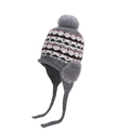 Gorro de invierno de punto gris oscuro con tres pompones y patrones de Fair Isle - Gris