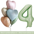 Olivgrünes 40 Zoll Nummer 4 Ballon-Set mit fünf 18 Zoll Herz-Folienballons Set - Retro Olivgrün Nummer 4 Set