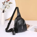 Sporty black PU leather chest bag with FIRIGHT text and adjustable shoulder strap - Black