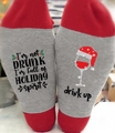 Red and grey Christmas socks featuring I'm not DRUNK I'm full of HOLIDAY spirit slogan - One Size / Wine Letter Grey Red