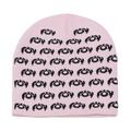 Detailopname van de roze gebreide muts met zwarte jacquardpatronen en zachte textuur - M (56-58cm) / Roze