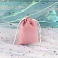 Detailed texture of pink velvet drawstring pouch with soft fabric and braided rope - 5*7cm / Lotus Pink Knit Velvet
