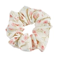 Elastico per capelli in organza beige con stampa floreale rosa e blu per donna - Stampa Floreale Crema