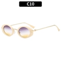 Retro oval sunglasses with cream frames, gradient lenses, and gold metal temples - White Frame Grey Yellow Lens