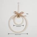 Handmade cream white cotton wind chime with burlap bow and golden bells 26cm - Beige Double Ring Style (SJ4028D)