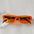 Retro round orange translucent sunglasses with tortoise shell detail on temples - Leopard Spliced Orange (18)