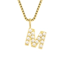Elegant gold plated box chain necklace with a pearl-studded letter M pendant charm - Letter M - Gold