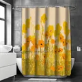 Tenda da doccia in poliestere beige con motivi floreali di papaveri gialli e arancioni - 90x180cm / Giallo