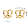 Detailed view of 18K gold plated croissant earrings with diamond inlay and size specs - Large Rhinestone Knot Style