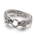 Mens silver stainless steel double row braided chain bracelet with dual wolf head motifs - Steel Color (KB152518-KFC)