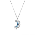 Elegant crescent moon pendant necklace with blue crystals and stars on a silver chain - Single Piece / Silver Moon