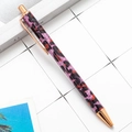 Retractable metal ballpoint pen with purple and red leopard print glitter finish - Purple Leopard