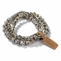 Elastic spotted stone bead bracelet set with natural gemstones and kraft paper tag - 19cm 3-Piece Set - Dalmatian Jasper