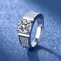 Men's silver wedding ring with large round-cut diamond and pave-set accents - The Main Stone Is 2 Carats 8mmljz-45 / Adjustable Open