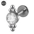 G23 titanium labret stud with round clear zircon and triangular metal ball clusters - G23 Titanium 1.2*6mm