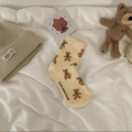 Beige mid-calf cotton socks with brown teddy bear club pattern in a cozy setting - All-over Print / Beige All-over Bear