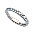 Dettaglio macro di un bracciale intrecciato grigio da uomo con chiusura magnetica in oro lucido - Bracciale magnetico intrecciato grigio (30169)