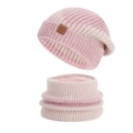 Pink and beige gradient knitted winter hat and scarf set with cozy fleece lining - Dual-color Pink