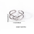 Detail view of silver stainless steel cross ring with dimensions and weight specs - Adjustable Open / Silver-Double Layer Cross (TYR0566)