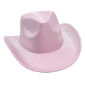 Macro shot of pink metallic cowboy hat featuring woven texture and shiny pearlescent finish - One Size / Light Pink (Metallic)