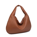 Brown woven leather hobo bag with a thick knotted handle on a clean white background - Dark Brown